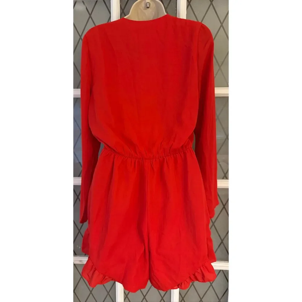 Nasty gal Womens Red Parigi Plunging Ruffle Romper Size medium - Picture 4 of 8